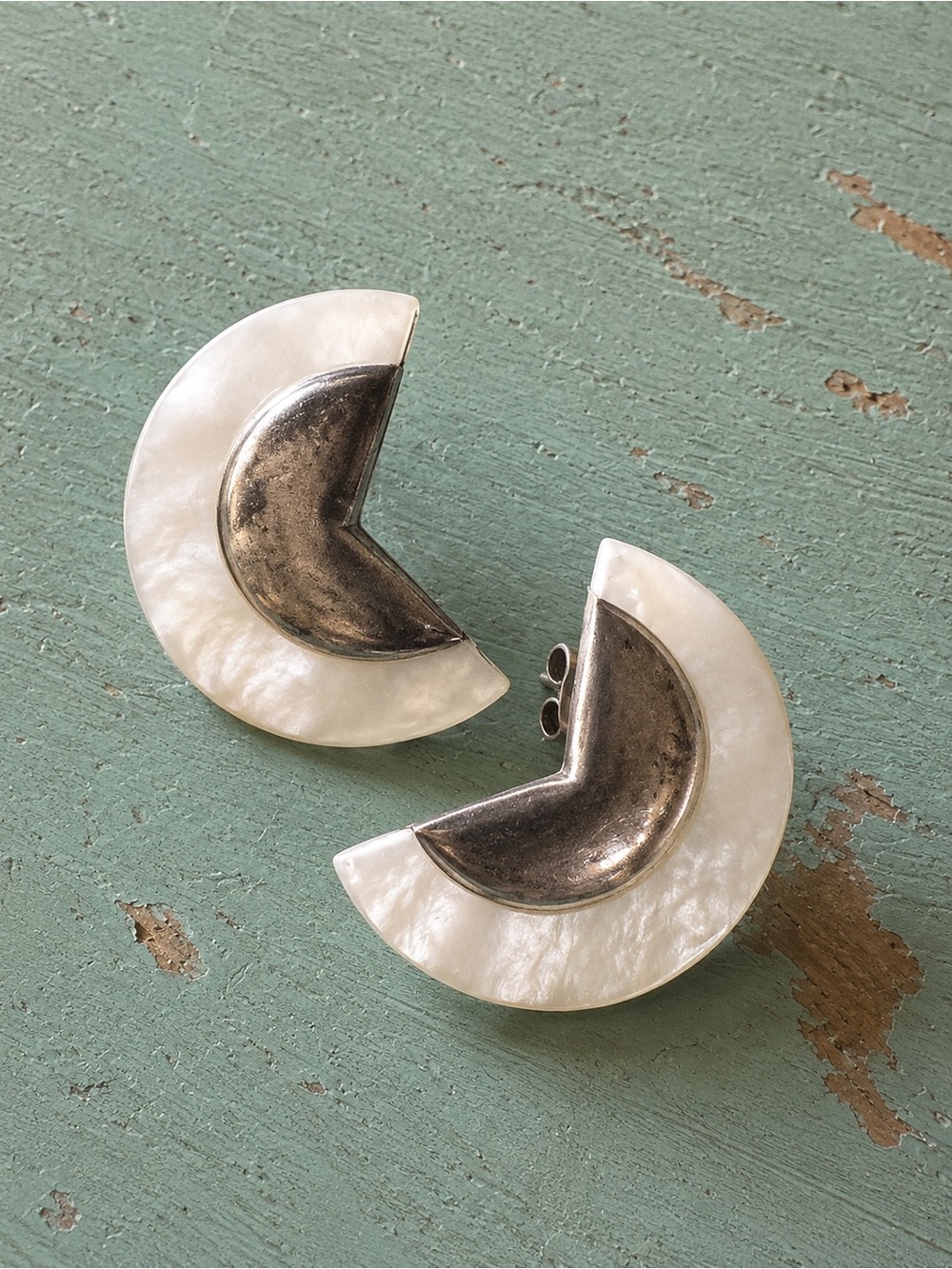 Shell and silver oversized vintage earrings